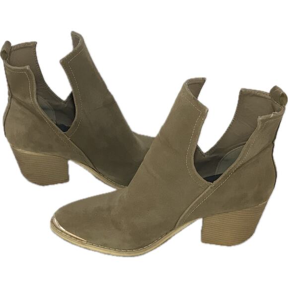 Miim V Cut Tan Block Heel Faux Suede Western Point Toe Ankle Boot Women 9 - Picture 5 of 11